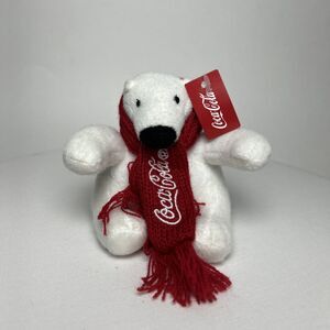 NWT Coca Cola Coke Mini Plush Polar Bear w/ Holiday Red Scarf 4” Stuffed Animal